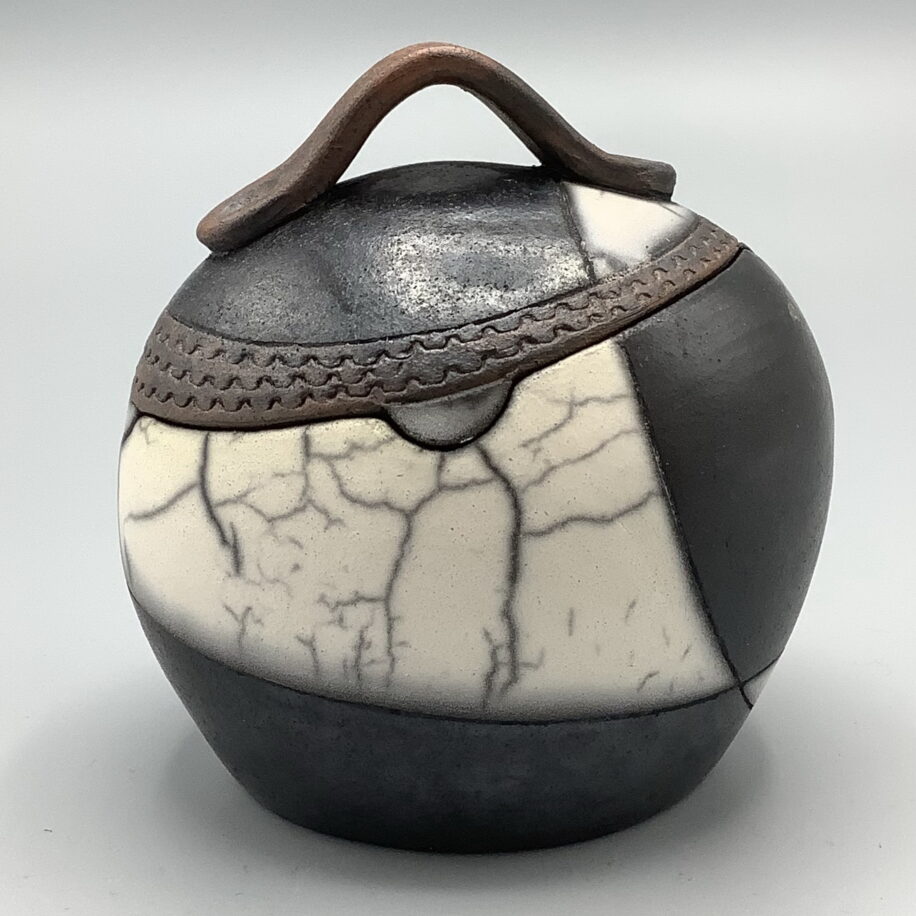 Naked Raku Lidded Jar by Jan Lovewell at The Avenue Gallery, a contemporary fine art gallery in Victoria, BC, Canada.