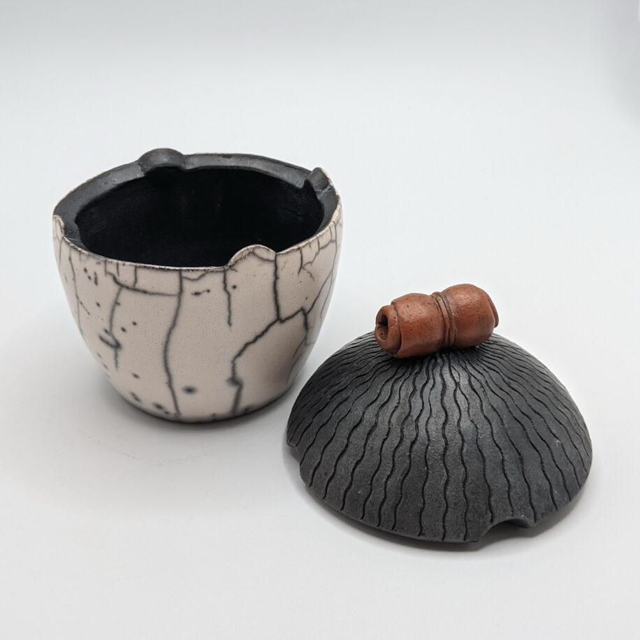Naked Raku Lidded Jar by Jan Lovewell at The Avenue Gallery, a contemporary fine art gallery in Victoria, BC, Canada.