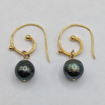 Tahitian Pearl Earrings with Curly Gold-Plated Wires by Val Nunns at The Avenue Gallery, a contemporary fine art gallery in Victoria, BC, Canada.