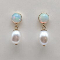 Opal & Freshwater Pearl Earrings by Val Nunns at The Avenue Gallery, a contemporary fine art gallery in Victoria, BC, Canada.