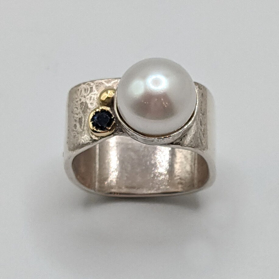 Large Square Ring with Mabe Pearl & Sapphire by Chi's Creations at The Avenue Gallery, a contemporary fine art gallery in Victoria, BC, Canada.