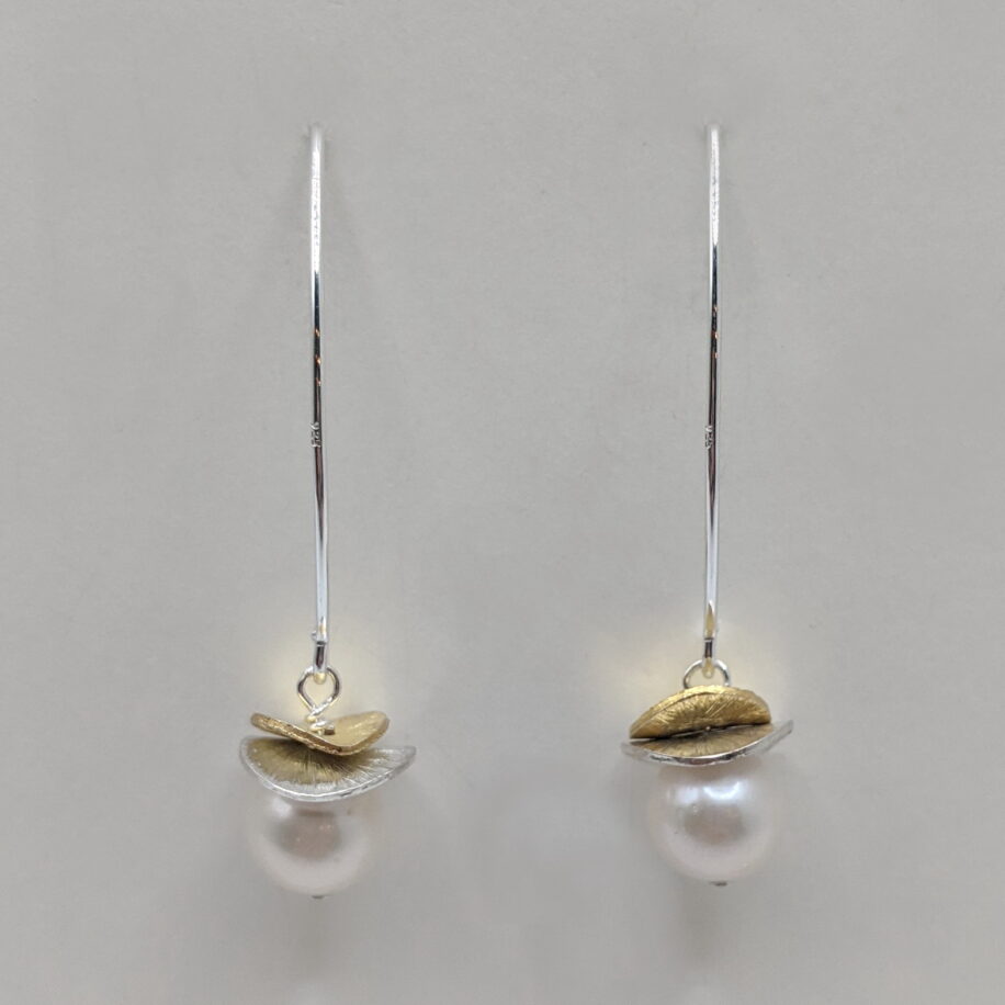 Acorn Double Brushed Petals with White Pearl Earrings by Chi's Creations at The Avenue Gallery, a contemporary fine art gallery in Victoria, BC, Canada.