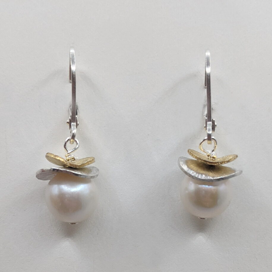 Acorn Double Brushed Petals with White Pearl Earrings by Chi's Creations at The Avenue Gallery, a contemporary fine art gallery in Victoria, BC, Canada.