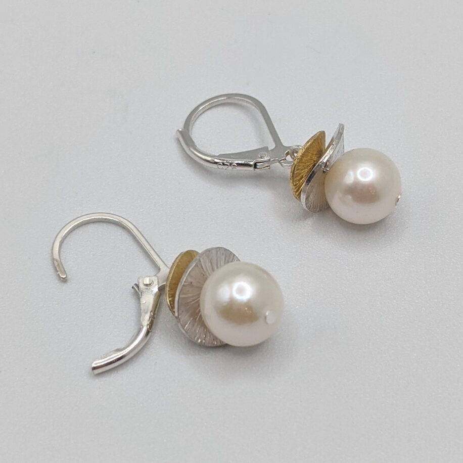 Acorn Double Brushed Petals with White Pearl Earrings by Chi's Creations at The Avenue Gallery, a contemporary fine art gallery in Victoria, BC, Canada.