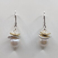 Acorn Double Brushed Petals with White Pearl Earrings by Chi's Creations at The Avenue Gallery, a contemporary fine art gallery in Victoria, BC, Canada.
