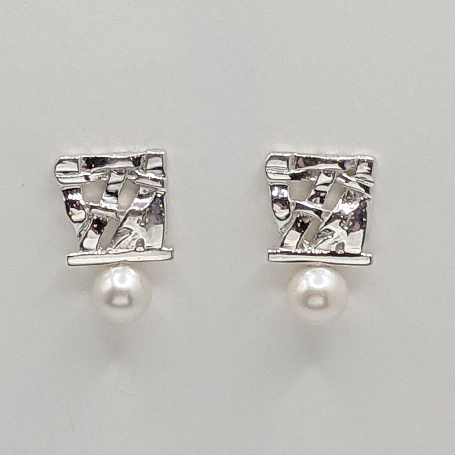 Woven Pearl Stud Earrings by Chi's Creations at The Avenue Gallery, a contemporary fine art gallery in Victoria, BC, Canada.