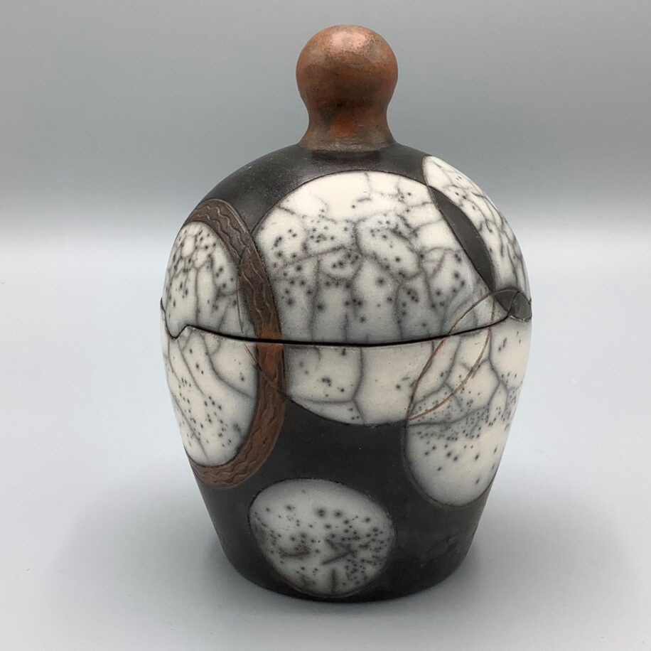 Naked Raku Large Lidded Jar by Jan Lovewell at The Avenue Gallery, a contemporary fine art gallery in Victoria, BC, Canada.