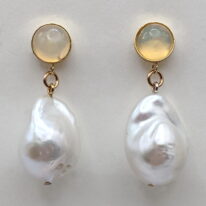 Opal Earrings with White Baroque Pearls by Val Nunns at The Avenue Gallery, a contemporary fine art gallery in Victoria, BC, Canada.