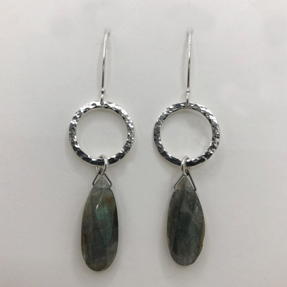 Hammered Sun Earrings with Labradorite by A & R Jewellery at The Avenue Gallery, a contemporary fine art gallery in Victoria, BC, Canada.