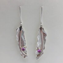 Leaf Earrings with Pink Cubic Zirconia by A & R Jewellery at The Avenue Gallery, a contemporary fine art gallery in Victoria, BC, Canada.