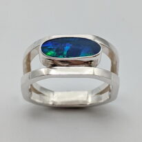 Octagon Double-Band Ring with Australian Opal by A & R Jewellery at The Avenue Gallery, a contemporary fine art gallery in Victoria, BC, Canada.