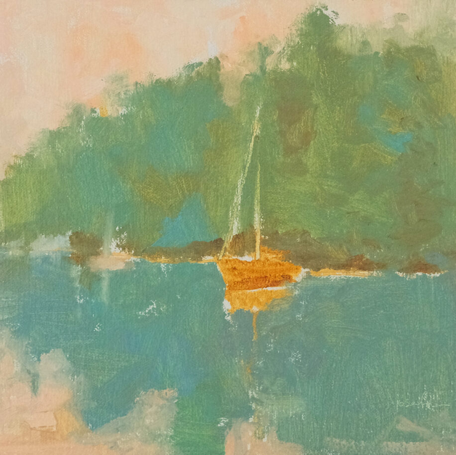 The Golden Sailboat by Maria Josenhans at The Avenue Gallery, a contemporary fine art gallery in Victoria, BC, Canada.