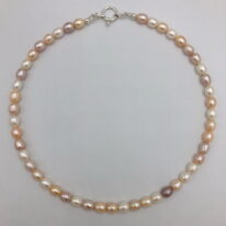 White, Cream, & Pink Freshwater Pearl Necklace by Val Nunns at The Avenue Gallery, a contemporary fine art gallery in Victoria, BC, Canada.