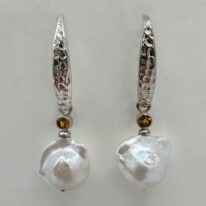 White Baroque Pearl & Citrine Earrings by Val Nunns at The Avenue Gallery, a contemporary fine art gallery in Victoria, BC, Canada.