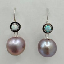 Edison Pearl & Opal Earrings by Val Nunns at The Avenue Gallery, a contemporary fine art gallery in Victoria, BC, Canada.