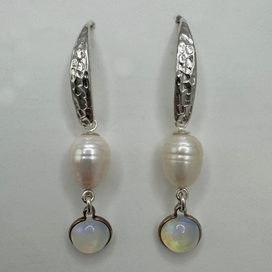 Freshwater Pearl & Ethiopian Opal Drop Earrings by Val Nunns at The Avenue Gallery, a contemporary fine art gallery in Victoria, BC, Canada.