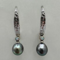 Tahitian Pearl & Opal Earrings by Val Nunns at The Avenue Gallery, a contemporary fine art gallery in Victoria, BC, Canada.