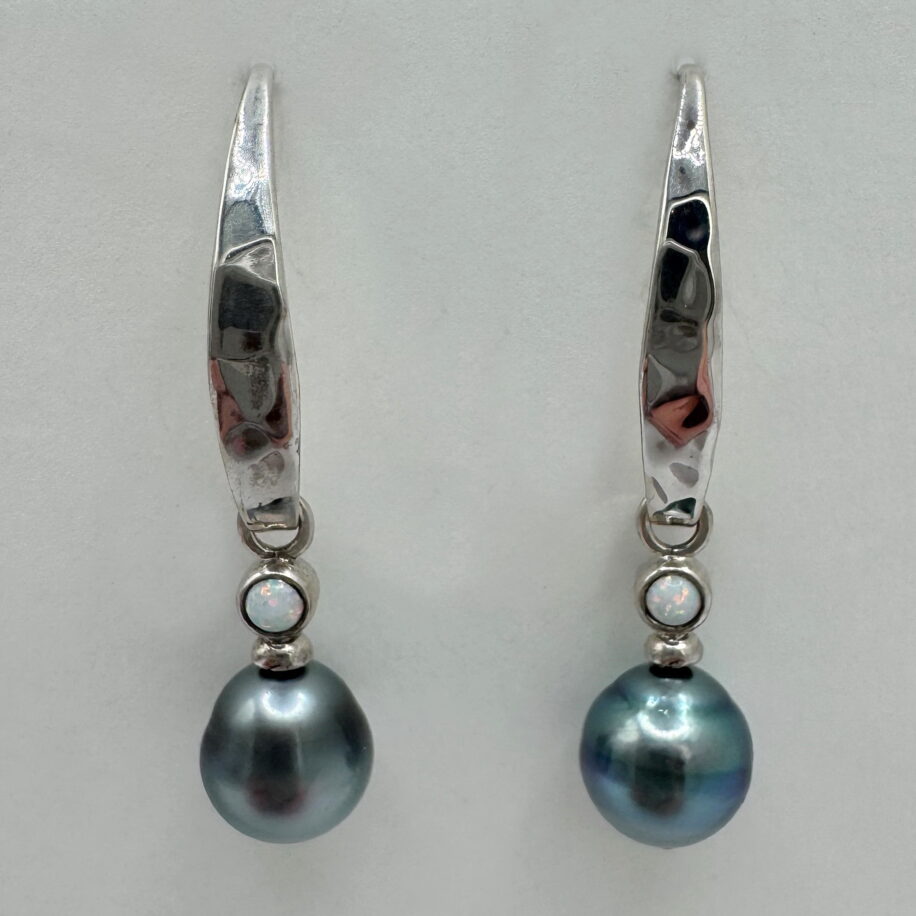 Tahitian Pearl & Opal Earrings by Val Nunns at The Avenue Gallery, a contemporary fine art gallery in Victoria, BC, Canada.