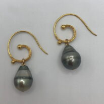 Tahitian Pearl & Gold-Plated Curled Wire Earrings by Val Nunns at The Avenue Gallery, a contemporary fine art gallery in Victoria, BC, Canada.