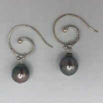 Tahitian Pearl & Sterling Silver Curly Wire Earrings by Val Nunns at The Avenue Gallery, a contemporary fine art gallery in Victoria, BC, Canada.