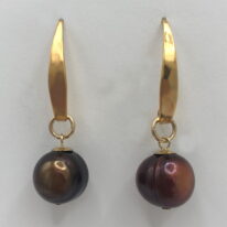 Chocolate Brown Freshwater Pearl Earrings with Gold-Plated Wires by Val Nunns at The Avenue Gallery, a contemporary fine art gallery in Victoria, BC, Canada.