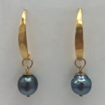 Tahitian Pearl & Yellow Gold-Plated Earrings by Val Nunns at The Avenue Gallery, a contemporary fine art gallery in Victoria, BC, Canada.