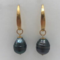 Tahitian Pearl & Yellow Gold-Plated Earrings by Val Nunns at The Avenue Gallery, a contemporary fine art gallery in Victoria, BC, Canada.