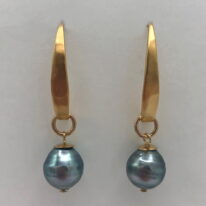 Tahitian Pearl & Yellow Gold-Plated Earrings by Val Nunns at The Avenue Gallery, a contemporary fine art gallery in Victoria, BC, Canada.