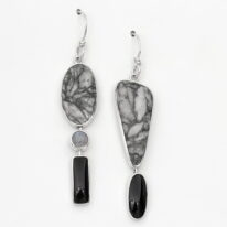 Pinolith, Black Jade & Rainbow Moonstone Earrings by Brenda Roy at The Avenue Gallery, a contemporary fine art gallery in Victoria, BC, Canada.