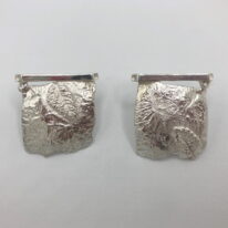 Reticulated Silver Square Leaves Earrings by Andrea Russell at The Avenue Gallery, a contemporary fine art gallery in Victoria, BC, Canada.