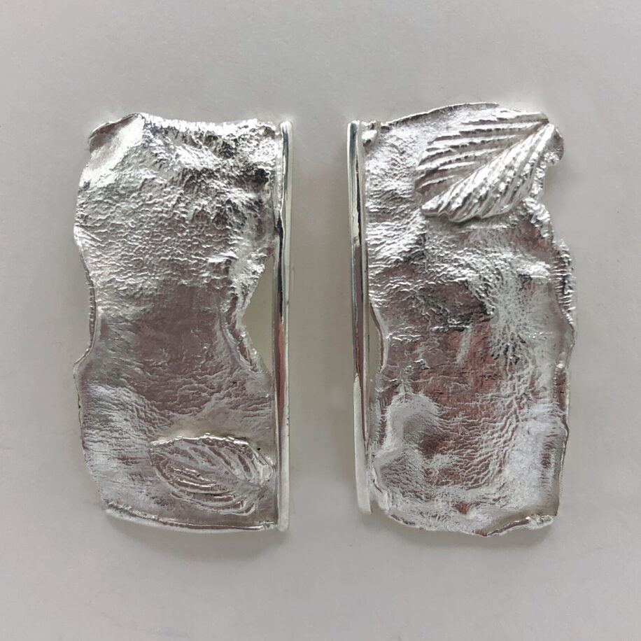 Reticulated Silver Rectangular Leaves Earrings by Andrea Russell at The Avenue Gallery, a contemporary fine art gallery in Victoria, BC, Canada.