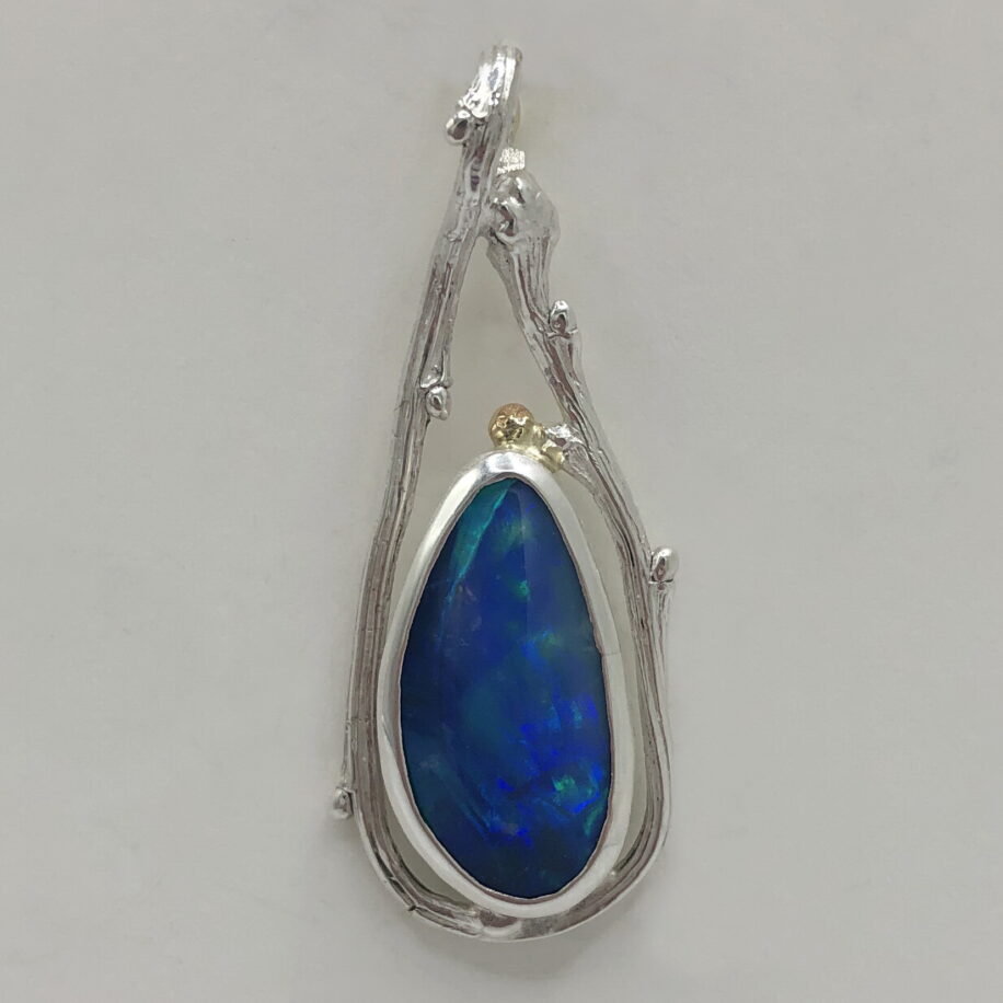 Twig Drop Pendant with Opal Doublet by Andrea Russell at The Avenue Gallery, a contemporary fine art gallery in Victoria, BC, Canada.