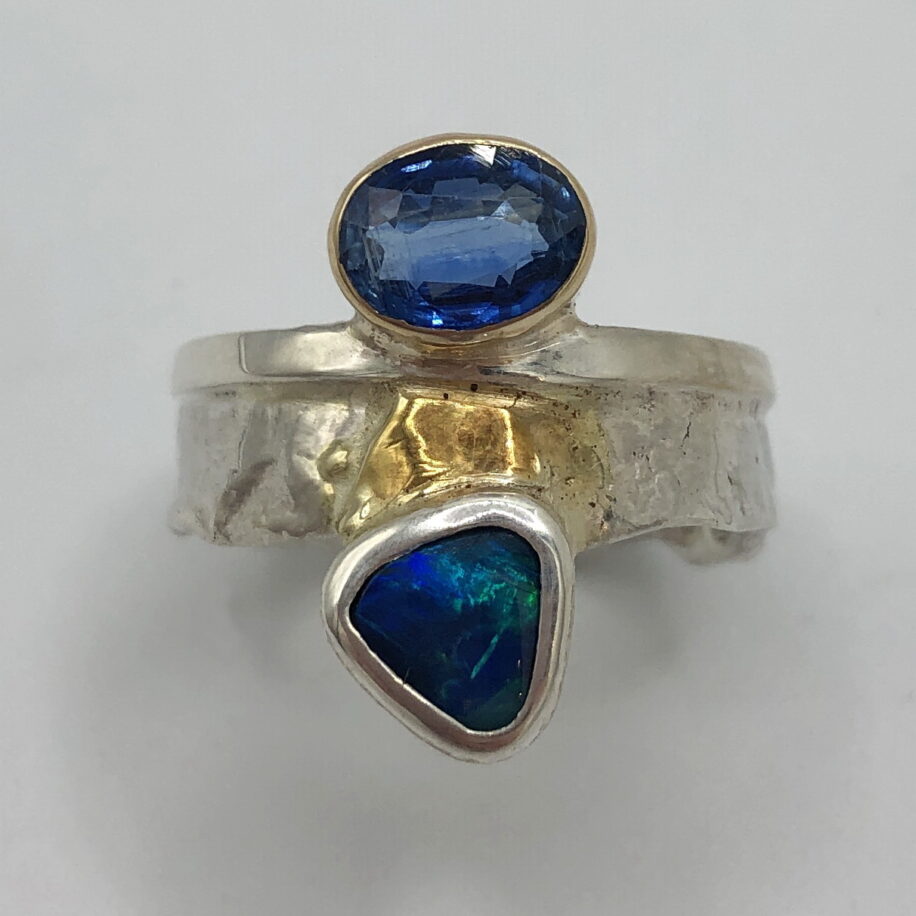 Opal Doublet & Kyanite Ring by Andrea Russell at The Avenue Gallery, a contemporary fine art gallery in Victoria, BC, Canada.