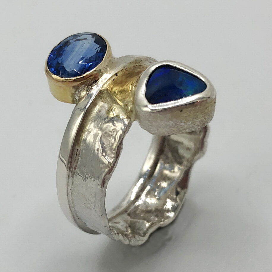 Opal Doublet & Kyanite Ring by Andrea Russell at The Avenue Gallery, a contemporary fine art gallery in Victoria, BC, Canada.