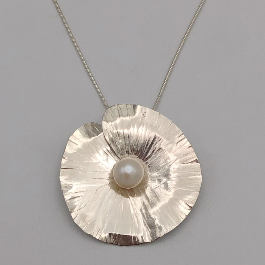 Large Lily Pad Necklace with White Pearl by Chi's Creations at The Avenue Gallery, a contemporary fine art gallery in Victoria, BC, Canada.