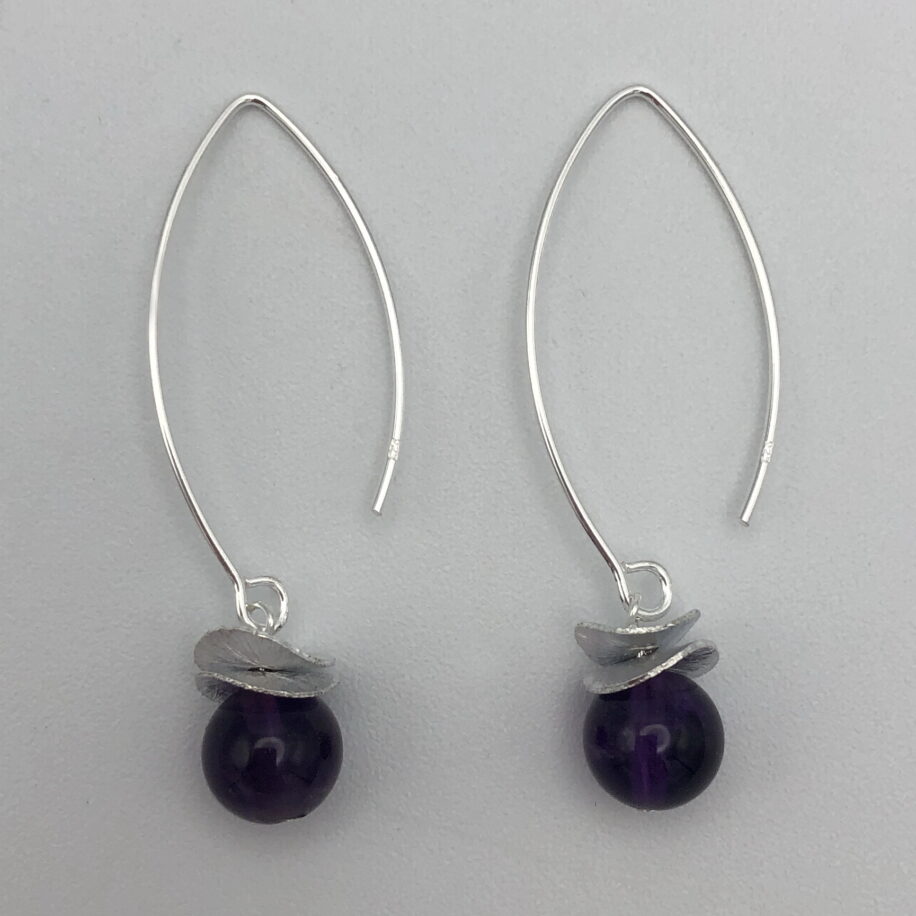Acorn Double Brushed Petals Earrings with Amethyst by Chi's Creations at The Avenue Gallery, a contemporary fine art gallery in Victoria, BC, Canada.