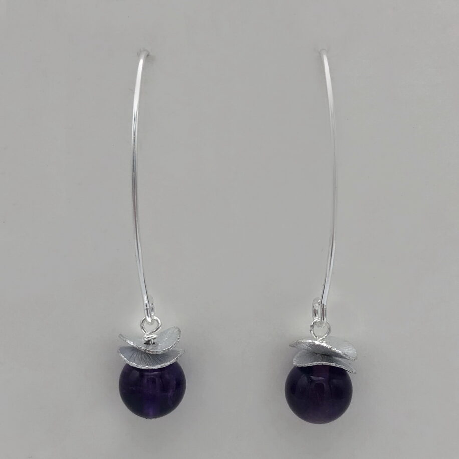 Acorn Double Brushed Petals Earrings with Amethyst by Chi's Creations at The Avenue Gallery, a contemporary fine art gallery in Victoria, BC, Canada.