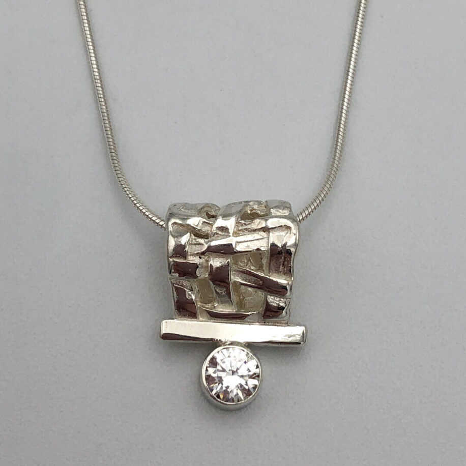 Woven Slider Necklace with Cubic Zirconia by Chi's Creations at The Avenue Gallery, a contemporary fine art gallery in Victoria, BC, Canada.