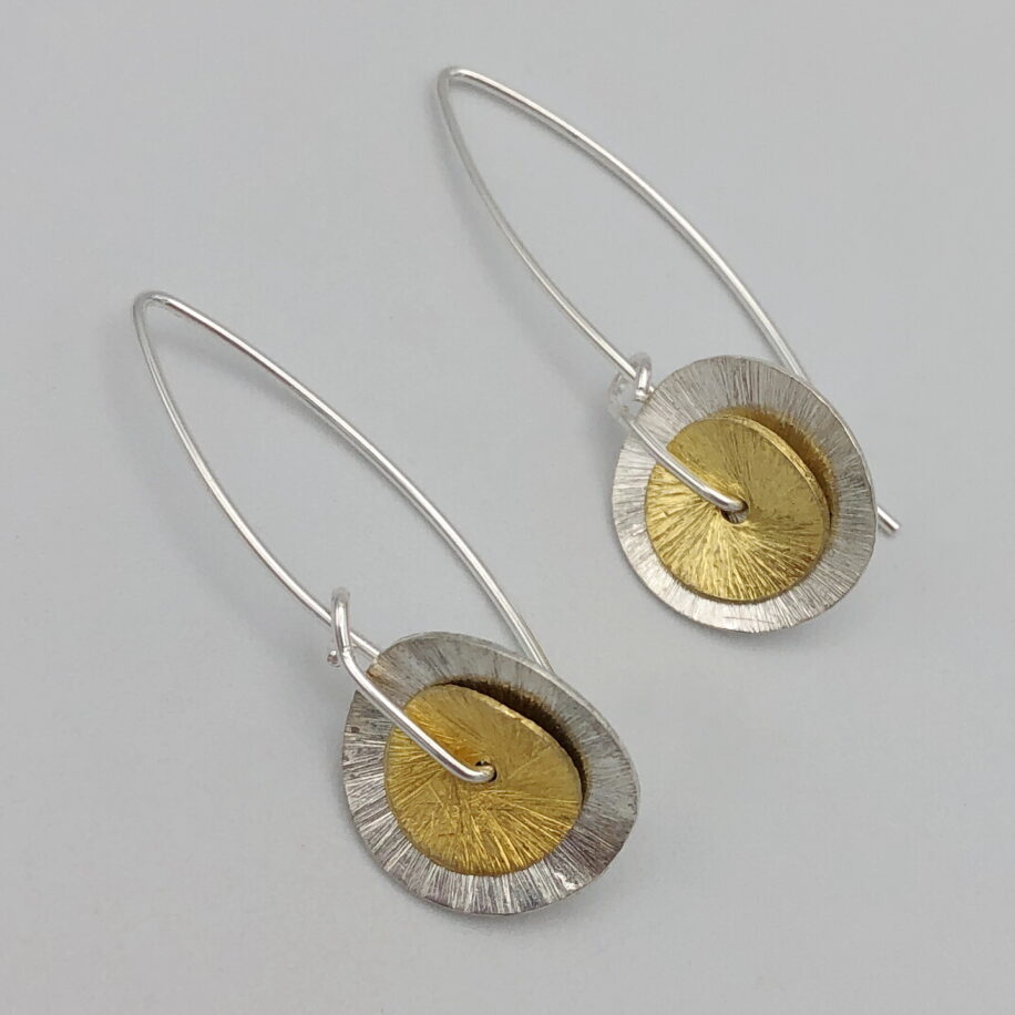 Brushed Silver & Vermeil Petals Earrings by Chi's Creations at The Avenue Gallery, a contemporary fine art gallery in Victoria, BC, Canada.