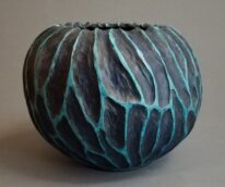 Teal & Black Carved Arbutus Bowl by Robert Wilman at The Avenue Gallery, a contemporary fine art gallery in Victoria, BC, Canada.