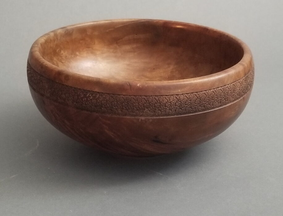 Arbutus Burl Bowl with Textured Rim by Robert Wilman at The Avenue Gallery, a contemporary fine art gallery in Victoria, BC, Canada.