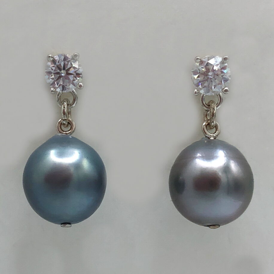 Tahitian Pearl & Lab Grown Diamond Earrings by Val Nunns at The Avenue Gallery, a contemporary fine art gallery in Victoria, BC, Canada.