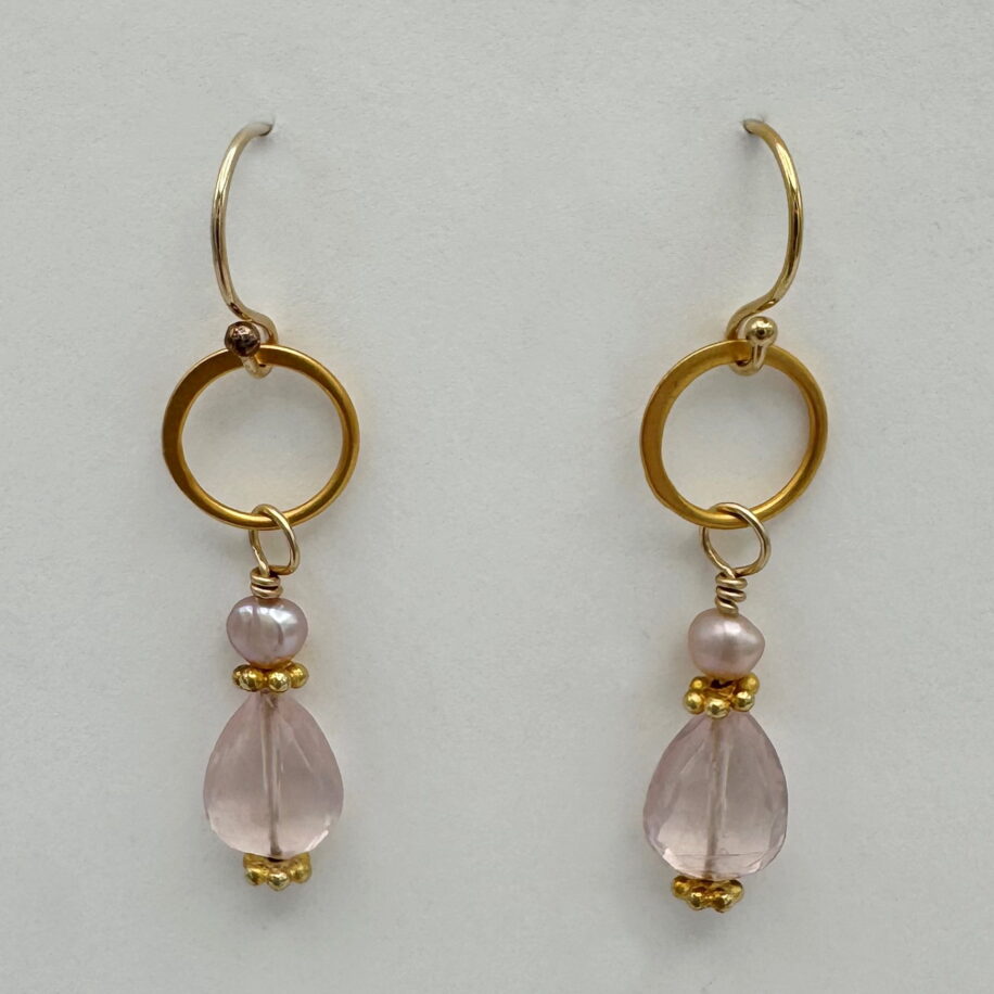 Gold-Fill Earrings with Rose Quartz by Veronica Stewart at The Avenue Gallery, a contemporary fine art gallery in Victoria, BC, Canada.