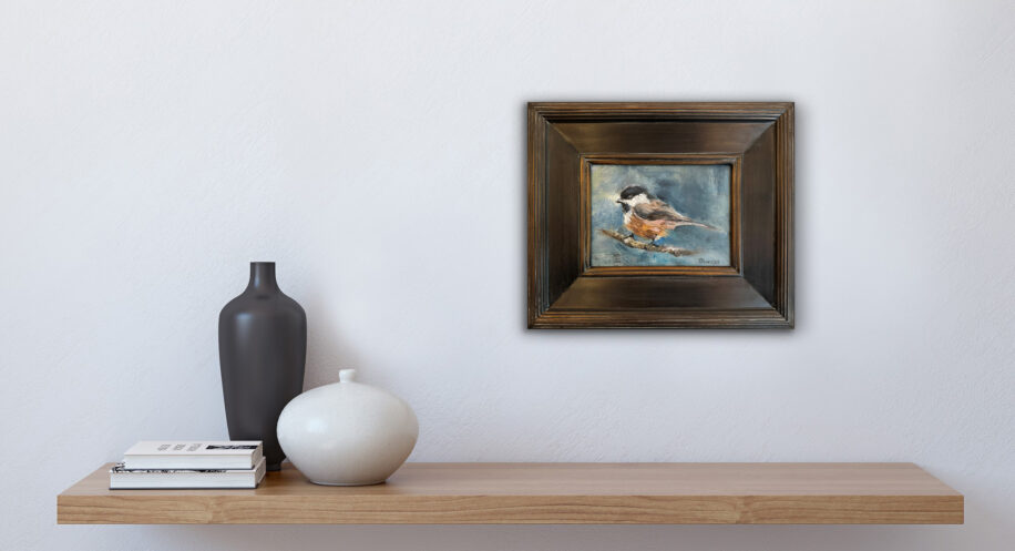 Backyard Chickadee by Tanya Bone at The Avenue Gallery, a contemporary fine art gallery in Victoria, BC, Canada.
