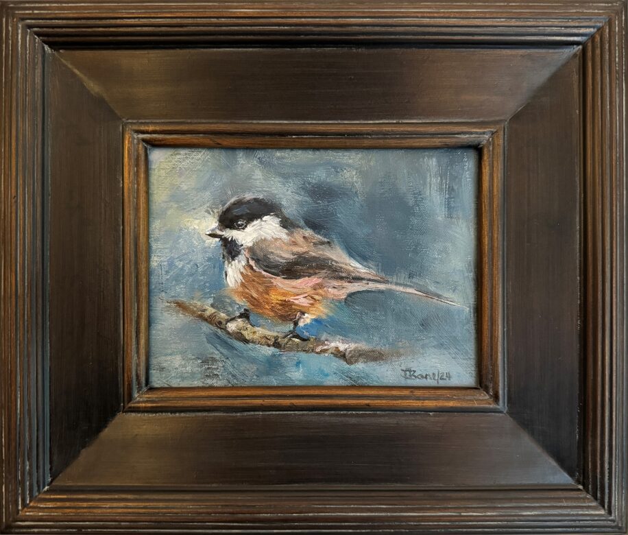 Backyard Chickadee by Tanya Bone at The Avenue Gallery, a contemporary fine art gallery in Victoria, BC, Canada.