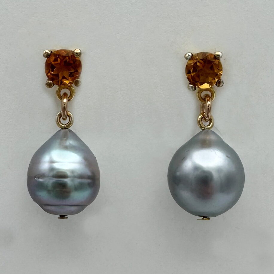 Citrine & Tahitian Pearl Earrings by Val Nunns at The Avenue Gallery, a contemporary fine art gallery in Victoria, BC, Canada.