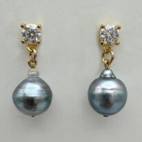 Tahitian Pearl & Lab Grown Diamond Earrings by Val Nunns at The Avenue Gallery, a contemporary fine art gallery in Victoria, BC, Canada.