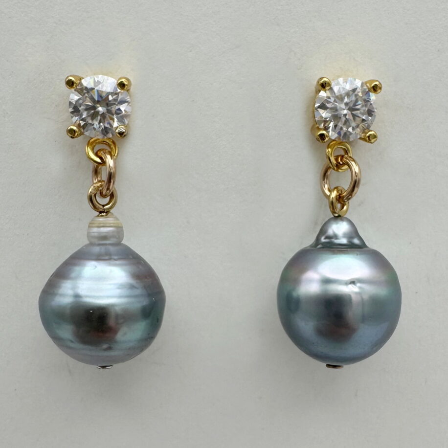 Tahitian Pearl & Lab Grown Diamond Earrings by Val Nunns at The Avenue Gallery, a contemporary fine art gallery in Victoria, BC, Canada.